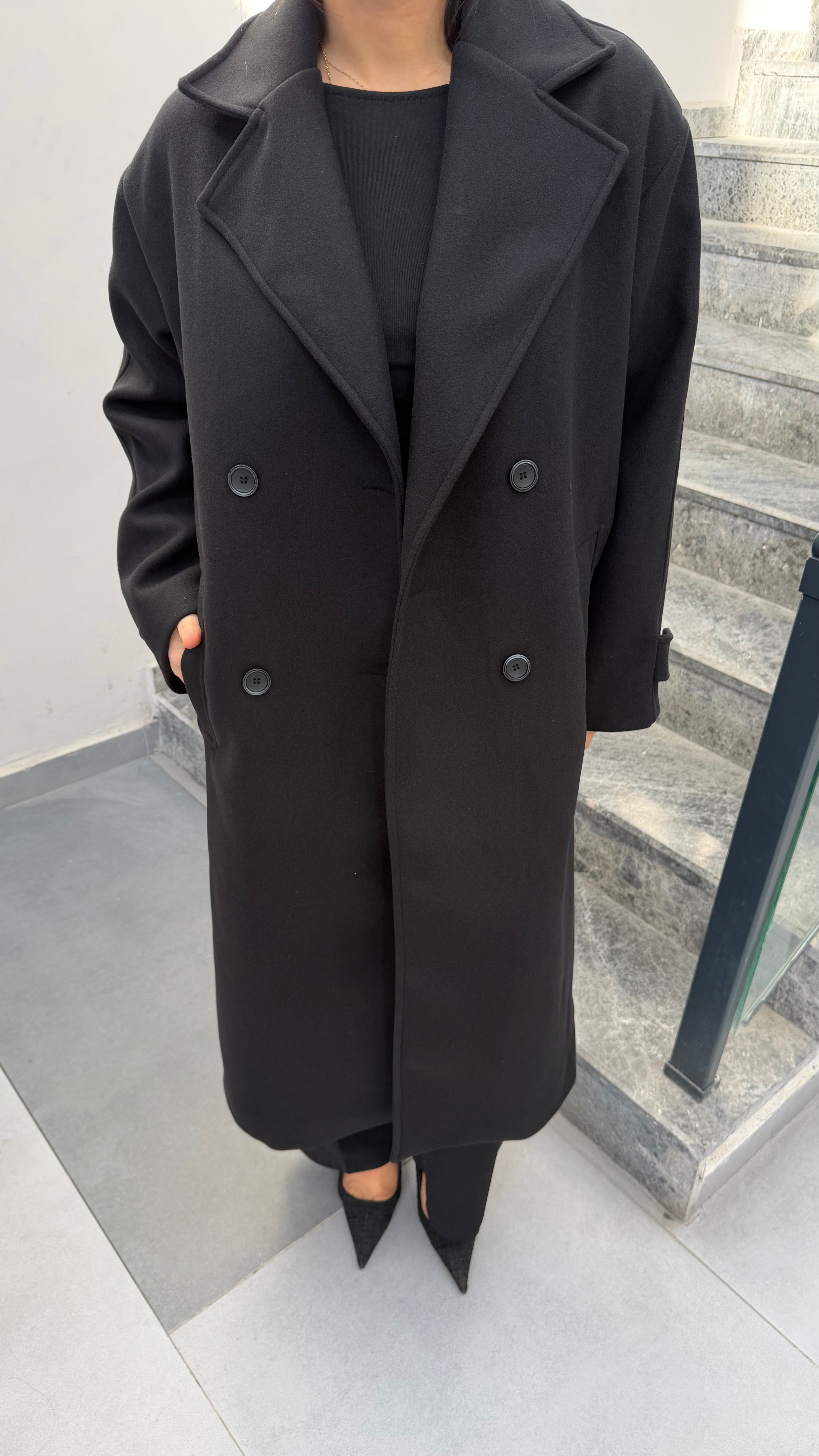 Oversize Kaşe Kaban-Siyah