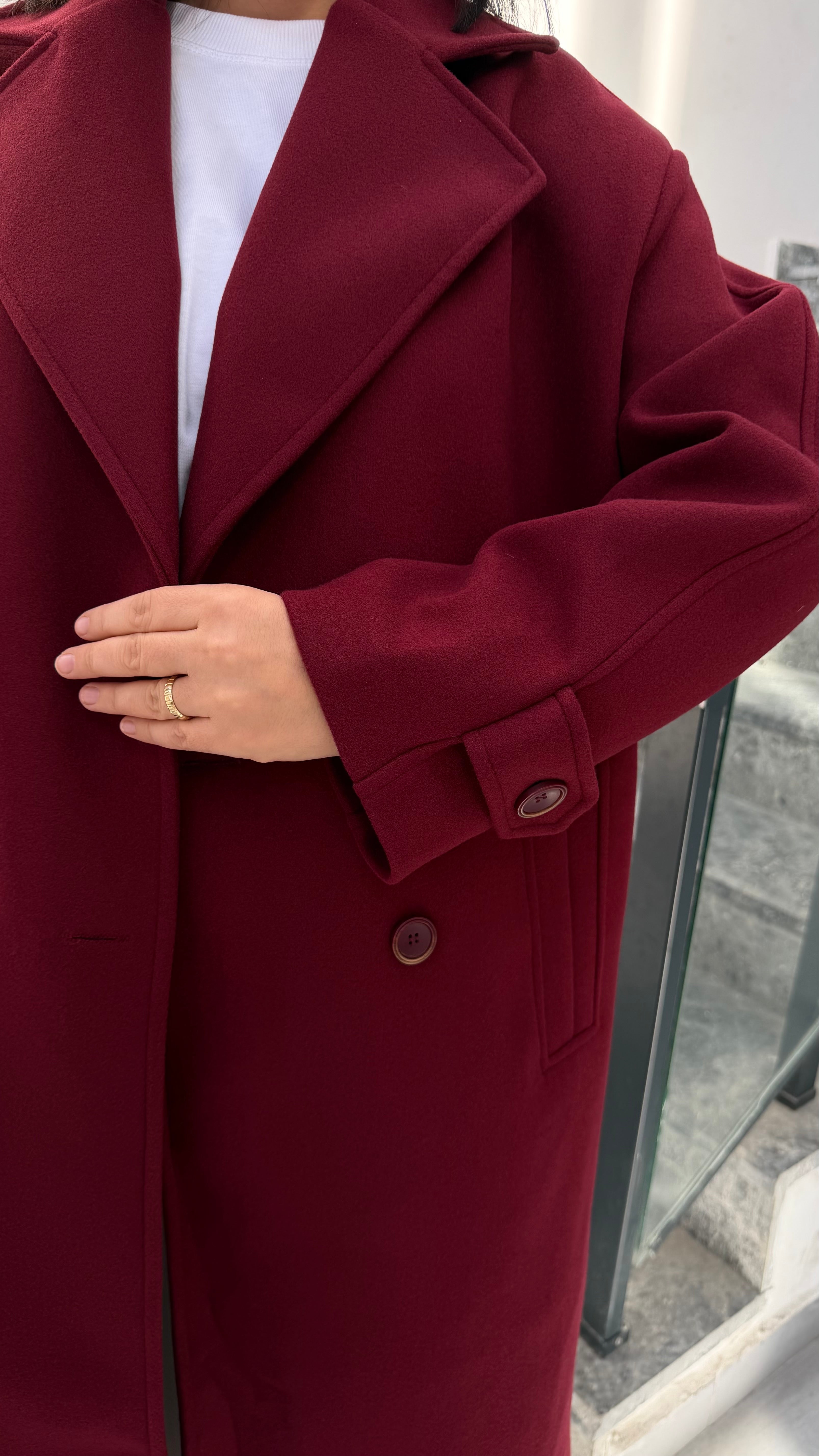 Oversize  Kaşe Kaban-Bordo