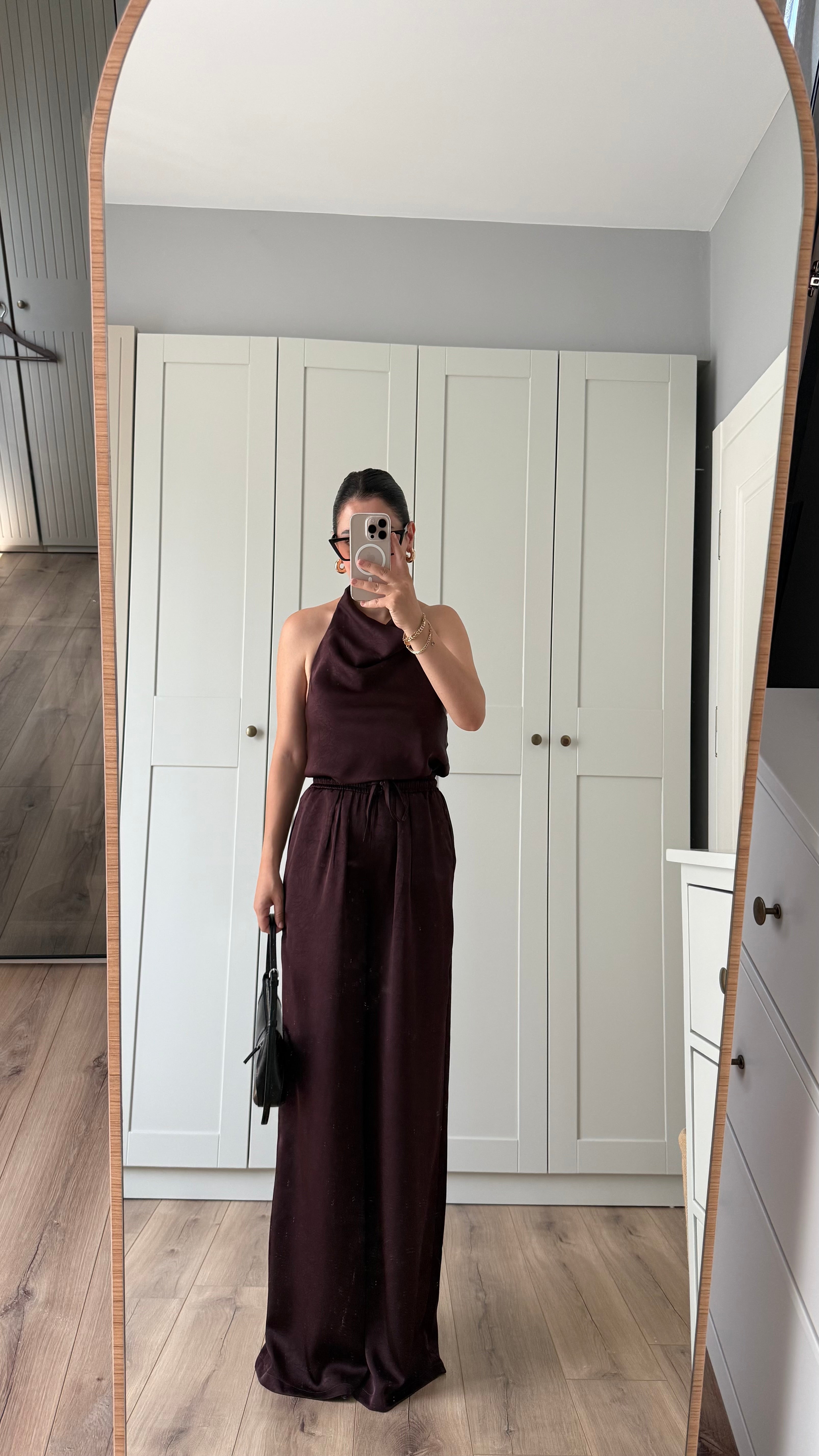 SATEN BLUZ PANTOLON TAKIM-BORDO