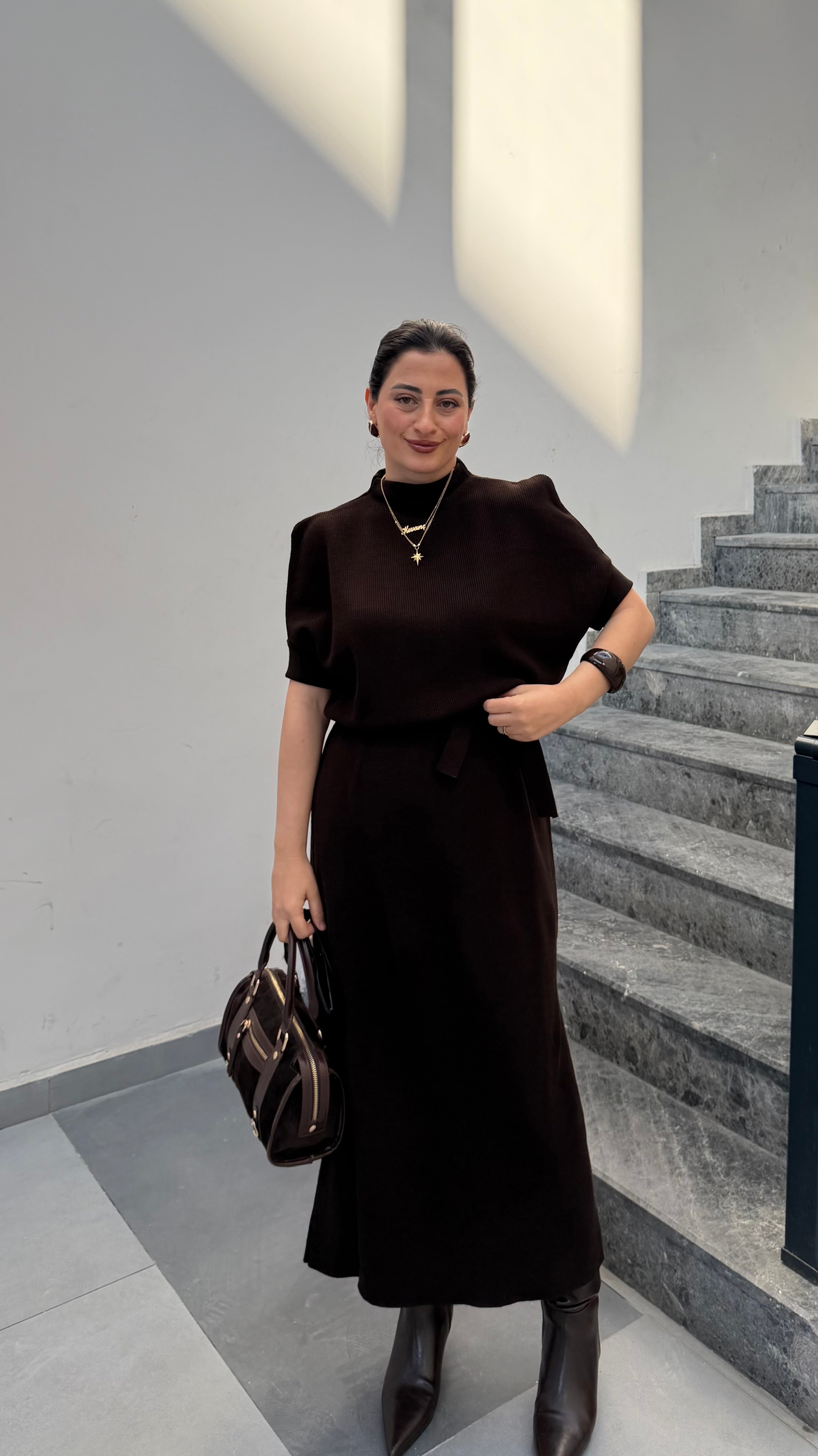 Kuşaklı Triko Midi Elbise