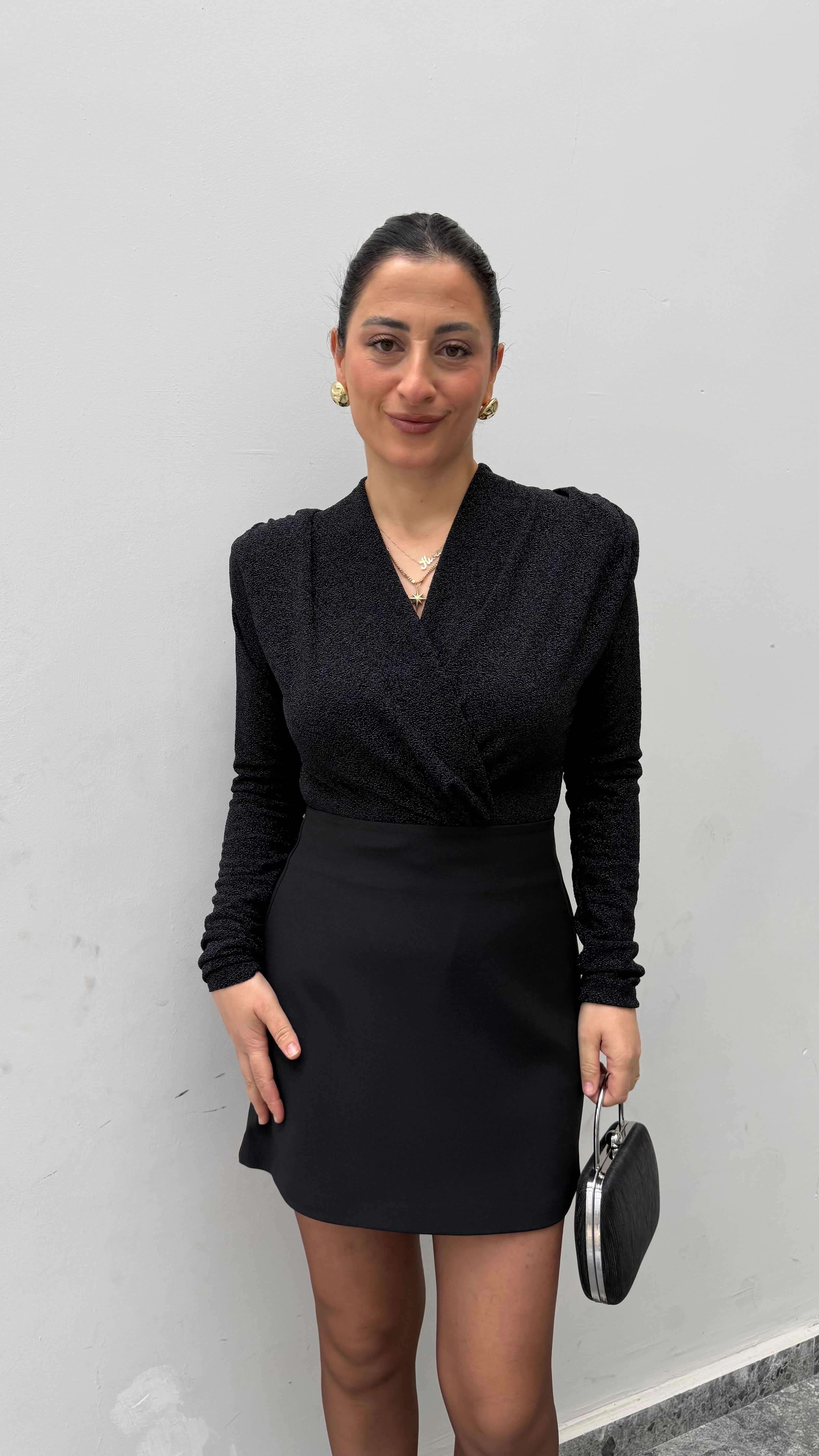 Simli Kruvaze Yaka Bluz