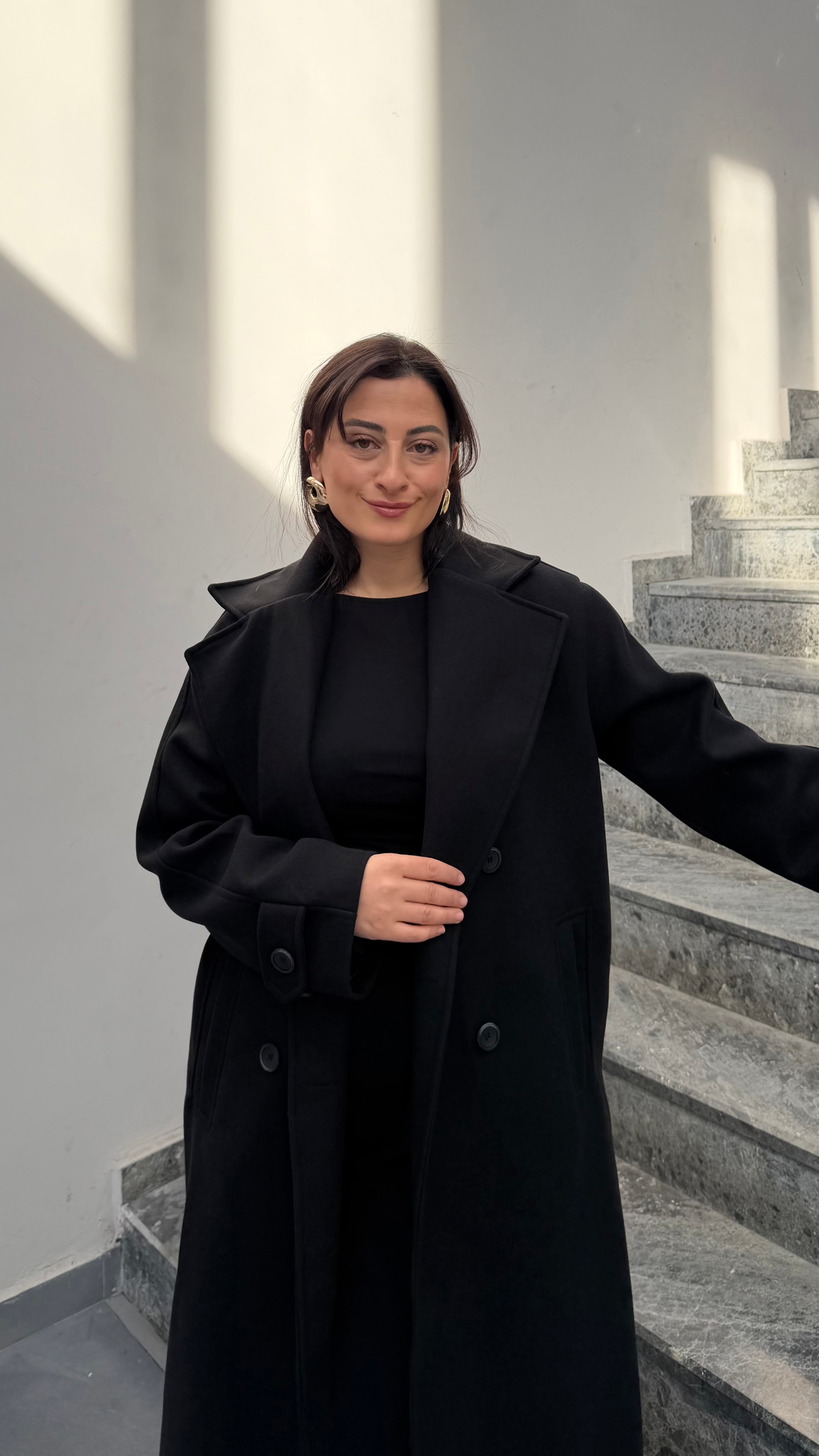 Oversize Kaşe Kaban-Siyah