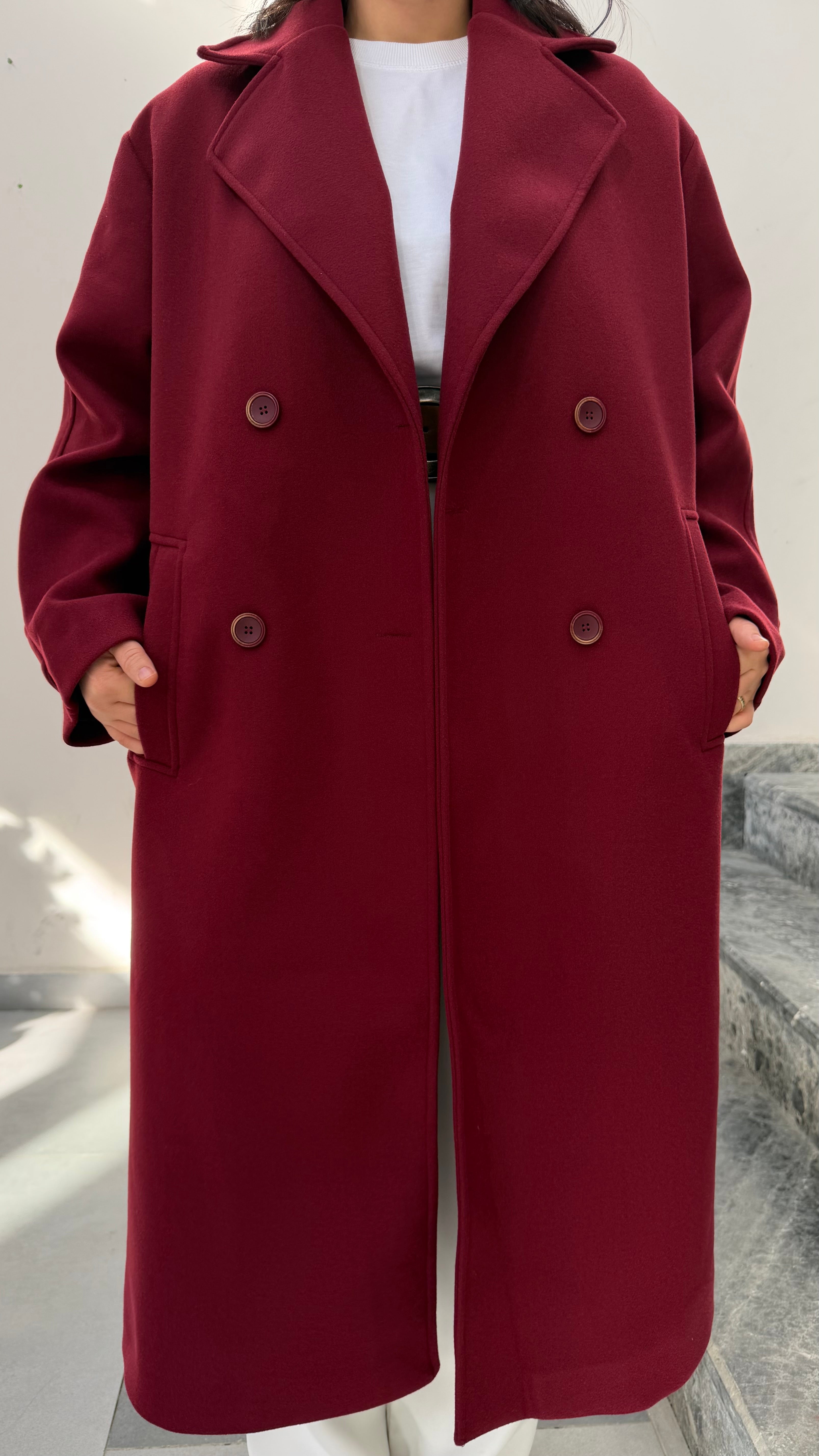 Oversize  Kaşe Kaban-Bordo