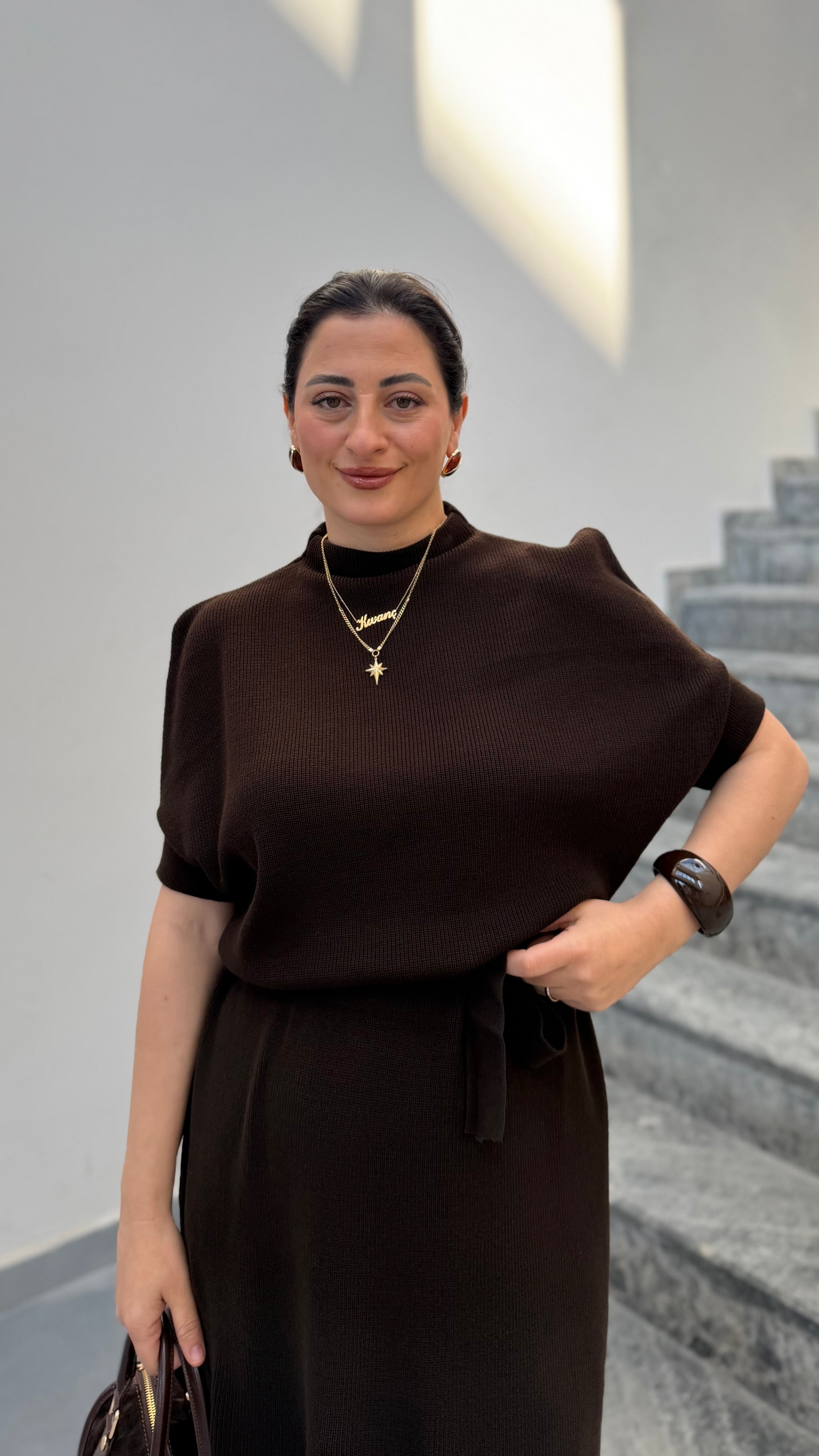 Kuşaklı Triko Midi Elbise