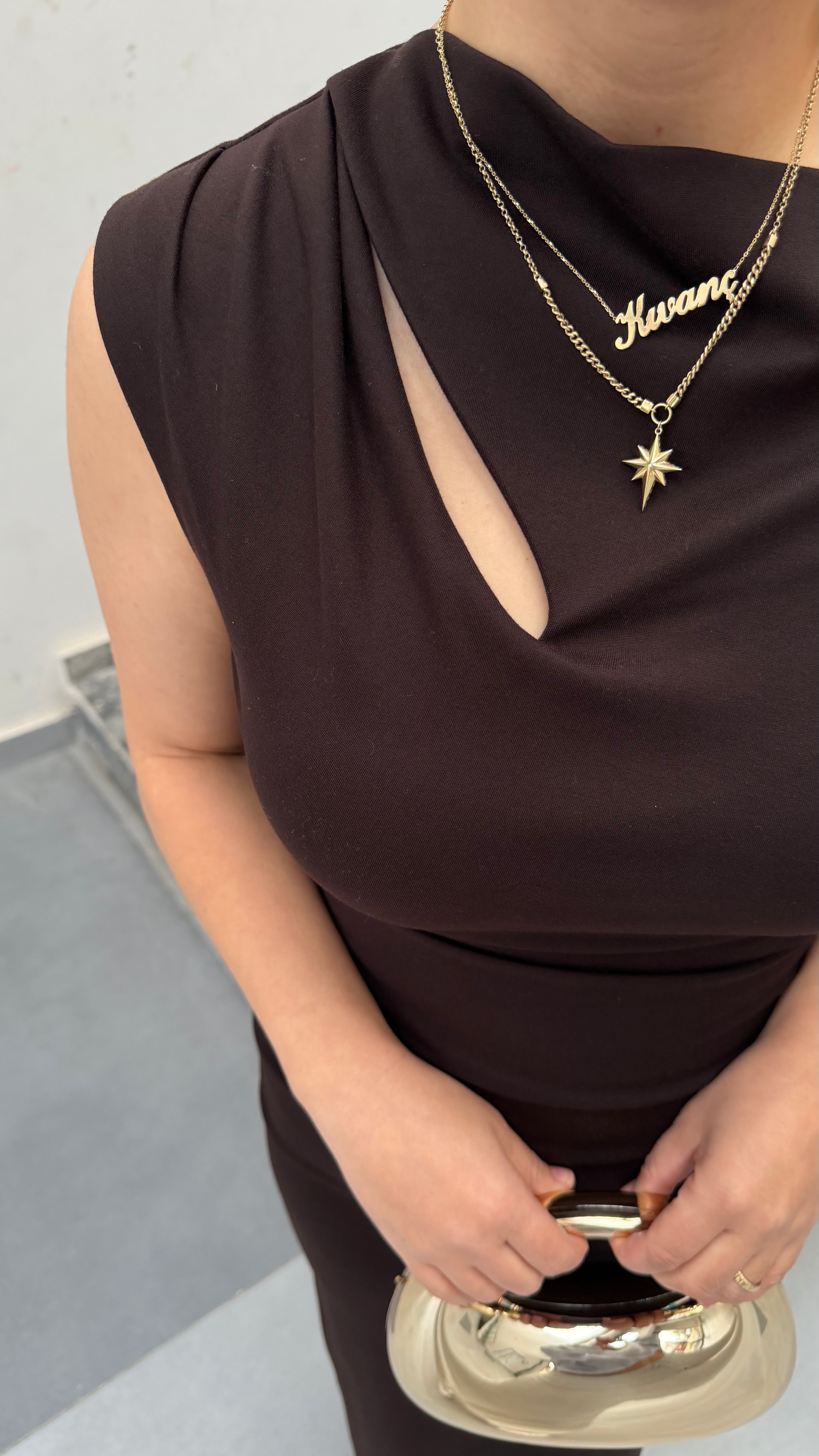 Omuz Detaylı Krep Elbise- kahve