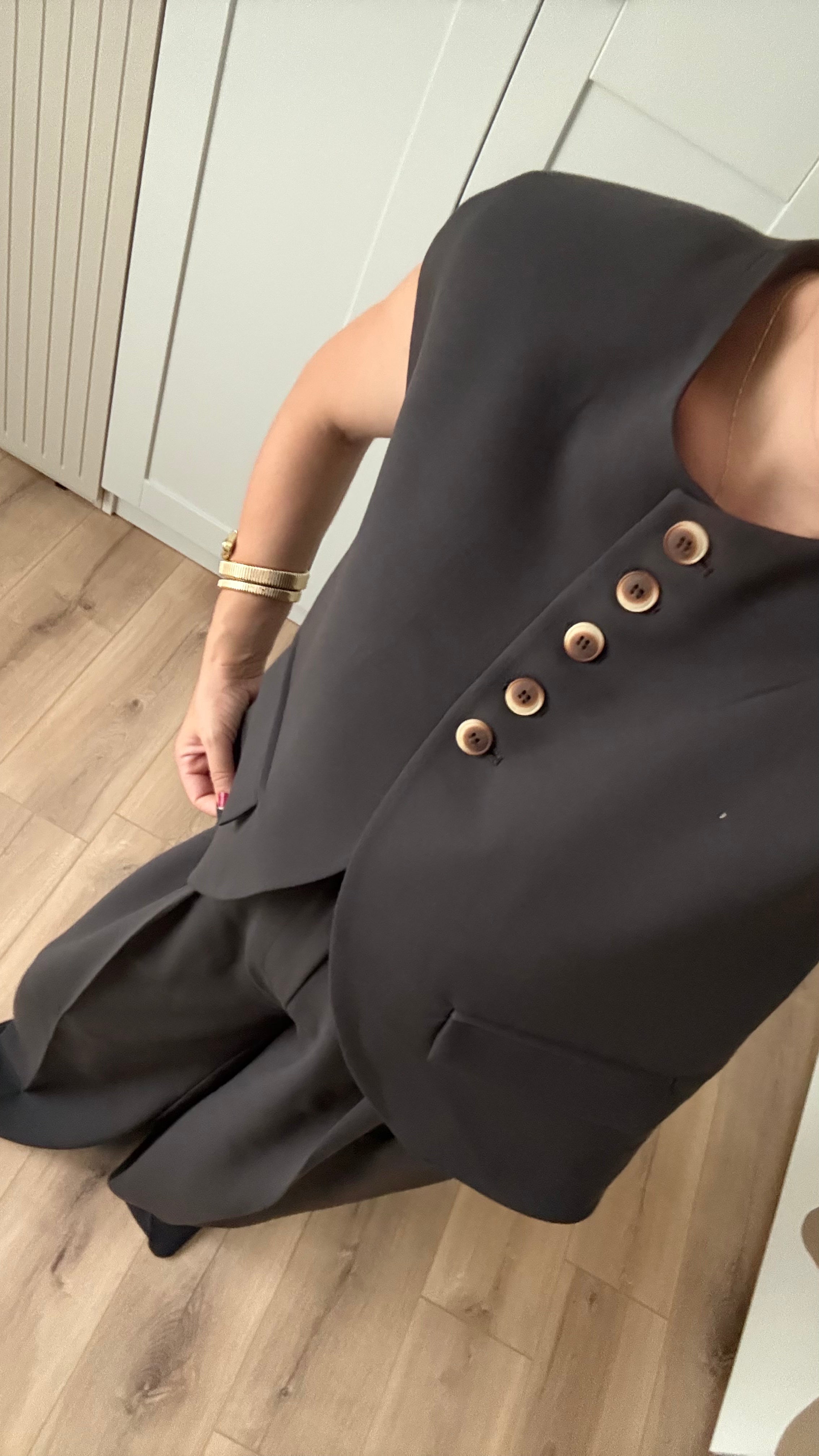 ACI KAHVE VATKALI  YELEKLİ PALAZZO PANTOLON TAKIM