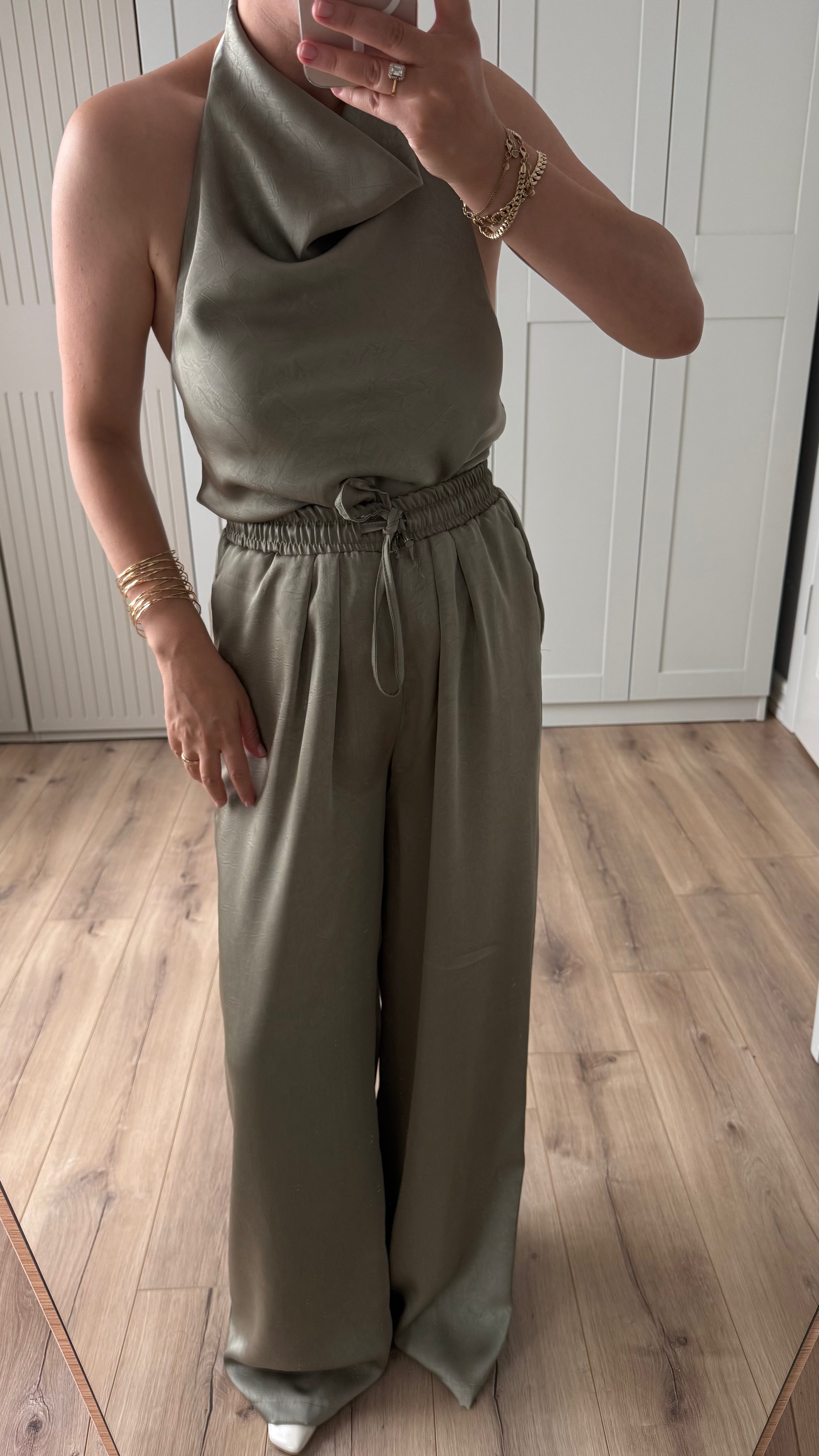 SATEN BLUZ PANTOLON  TAKIM-ÇAĞLA YEŞİLİ