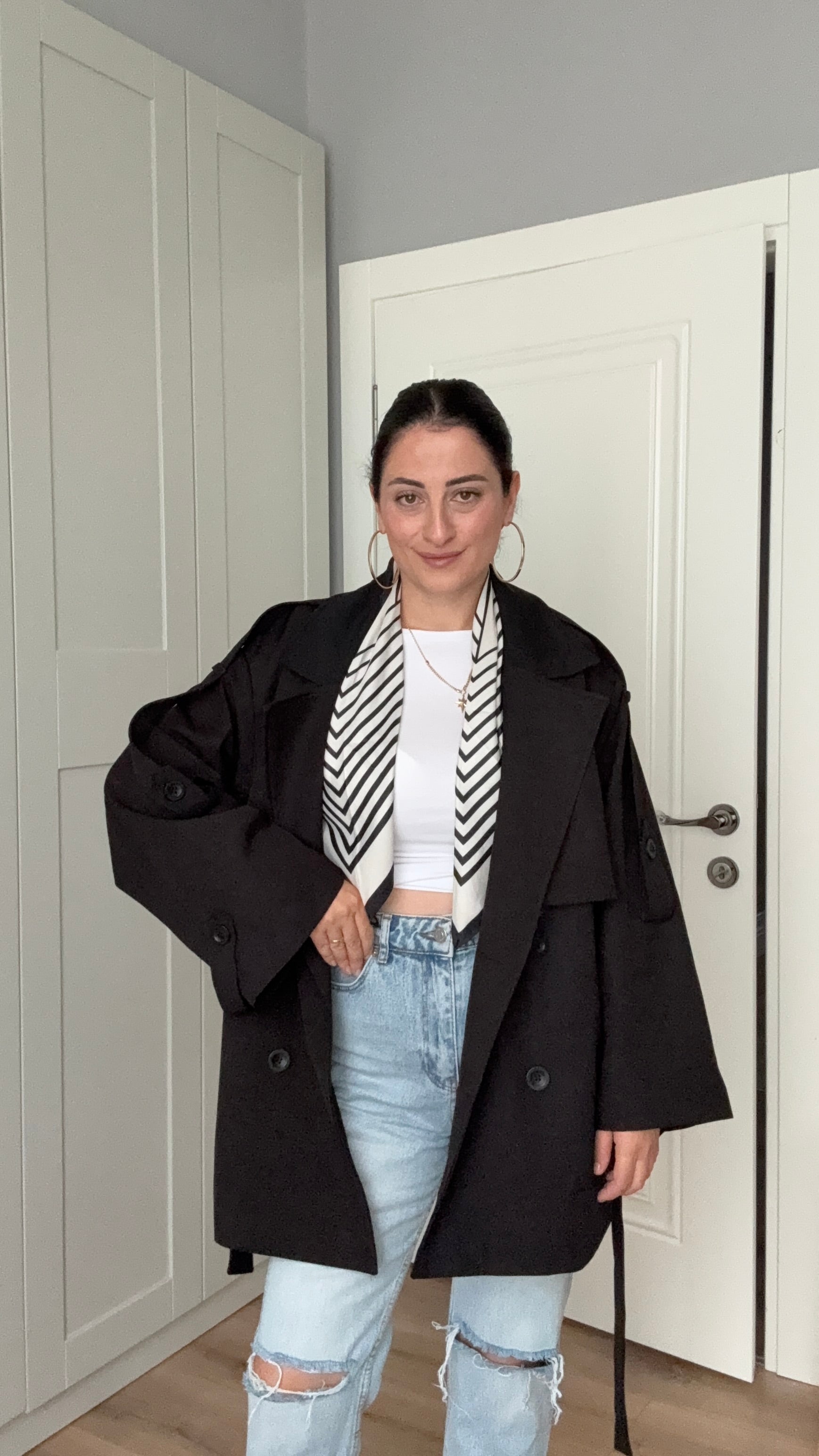 SİYAH BEL KUŞAKLI TRENÇKOT