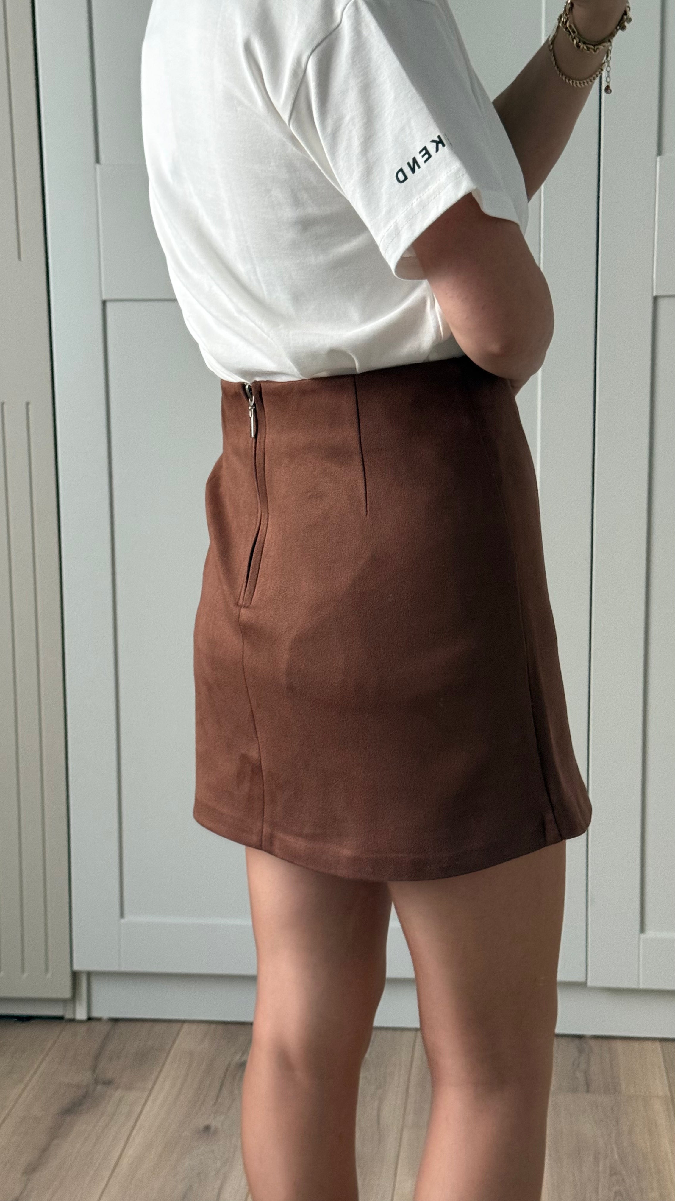 NUBUK KUMAŞ MİNİ ETEK - KAHVE