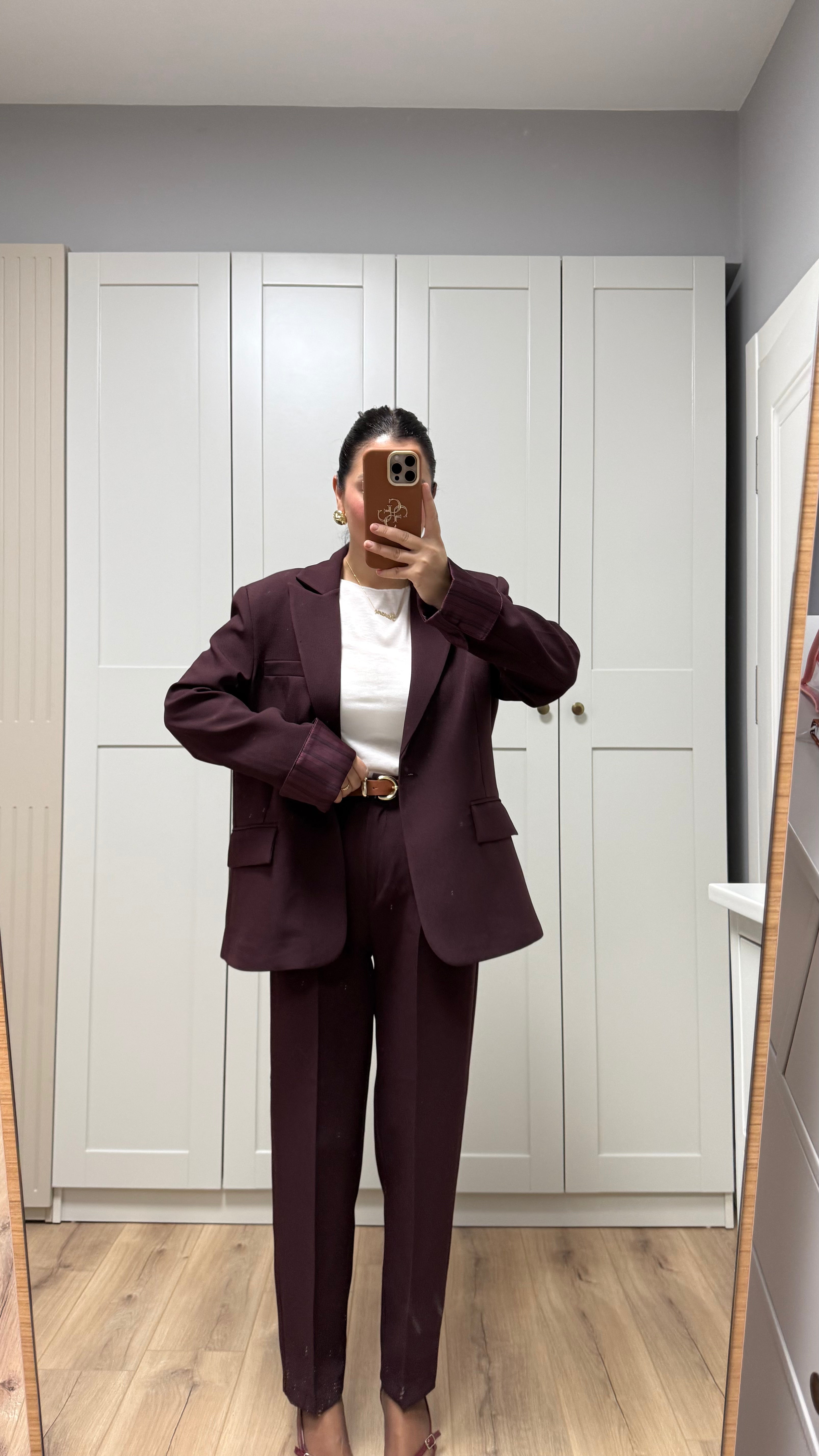 KOL DETAYLI BLAZER PANTOLON TAKIM-BORDO