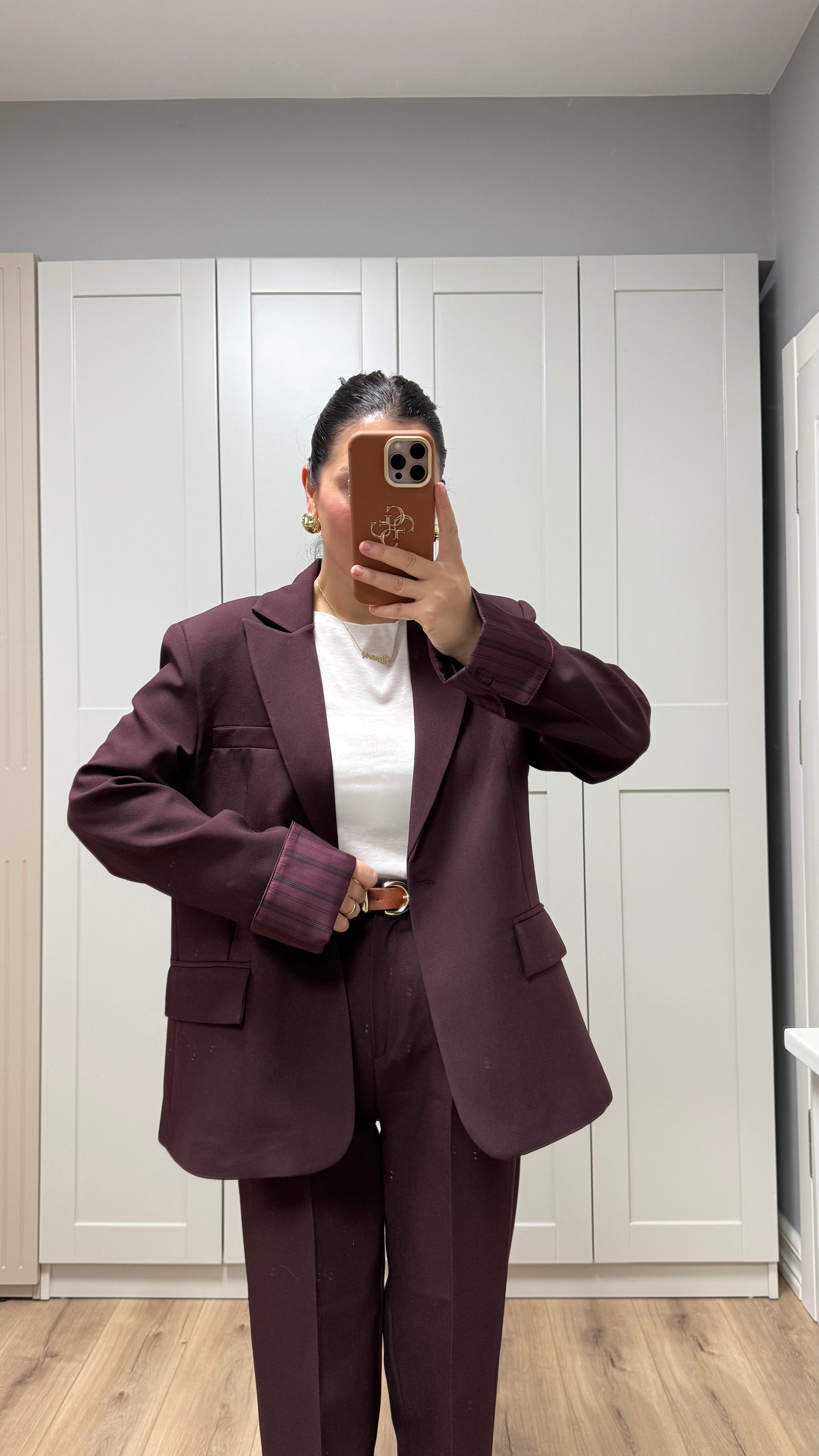 KOL DETAYLI BLAZER PANTOLON TAKIM-BORDO