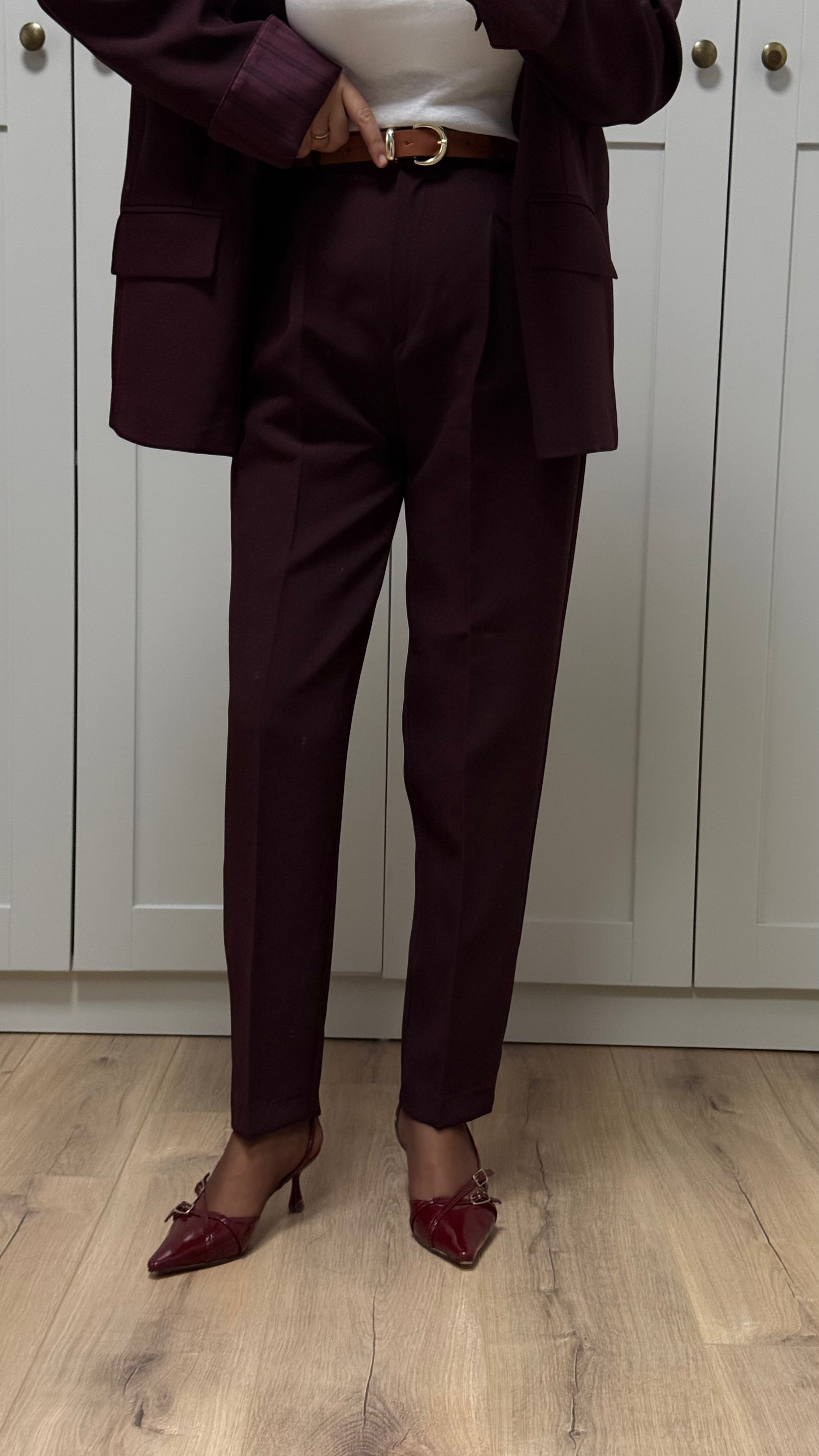 KOL DETAYLI BLAZER PANTOLON TAKIM-BORDO