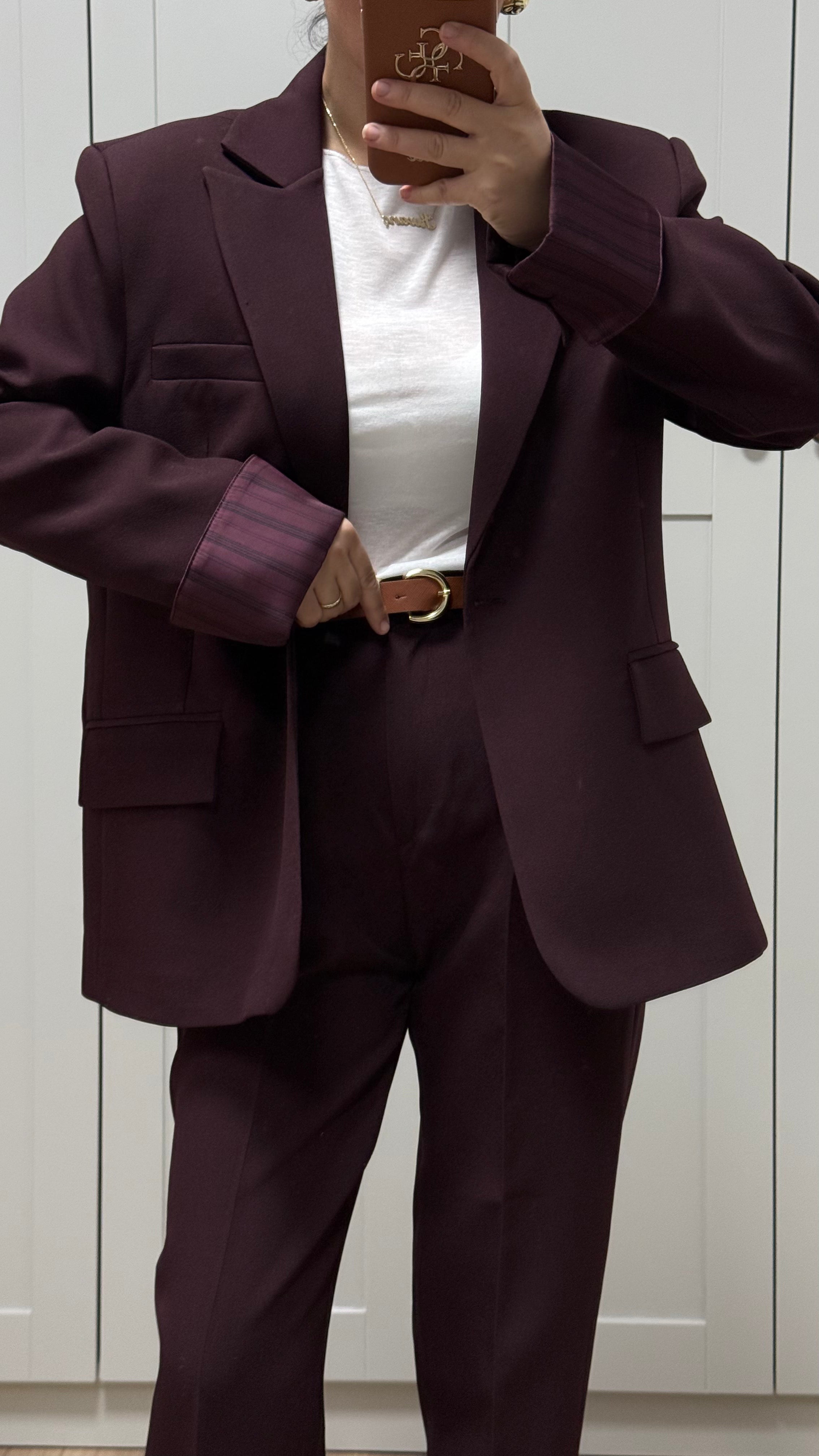 KOL DETAYLI BLAZER PANTOLON TAKIM-BORDO