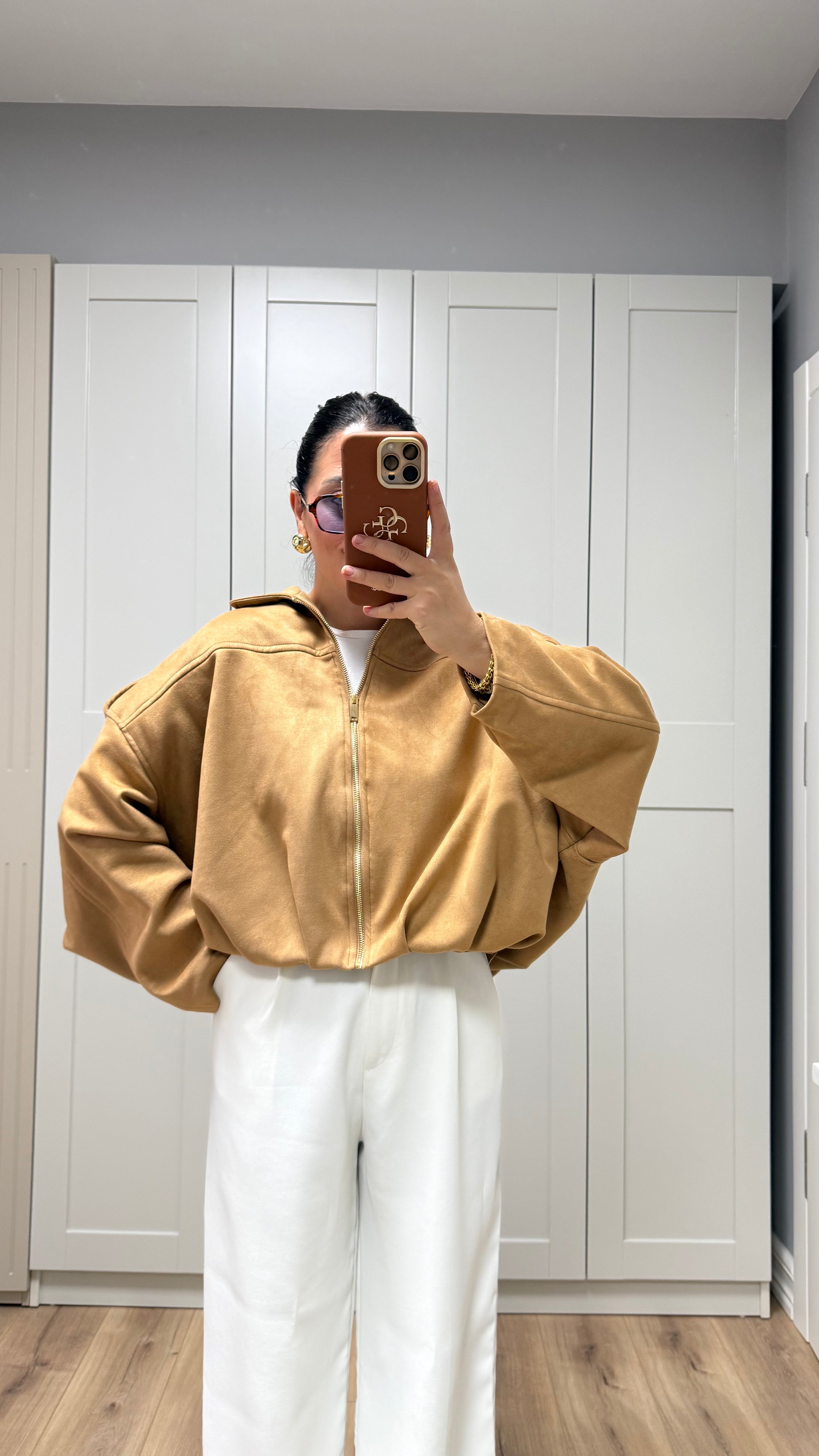 SÜET  BOMBER CEKET BEJ