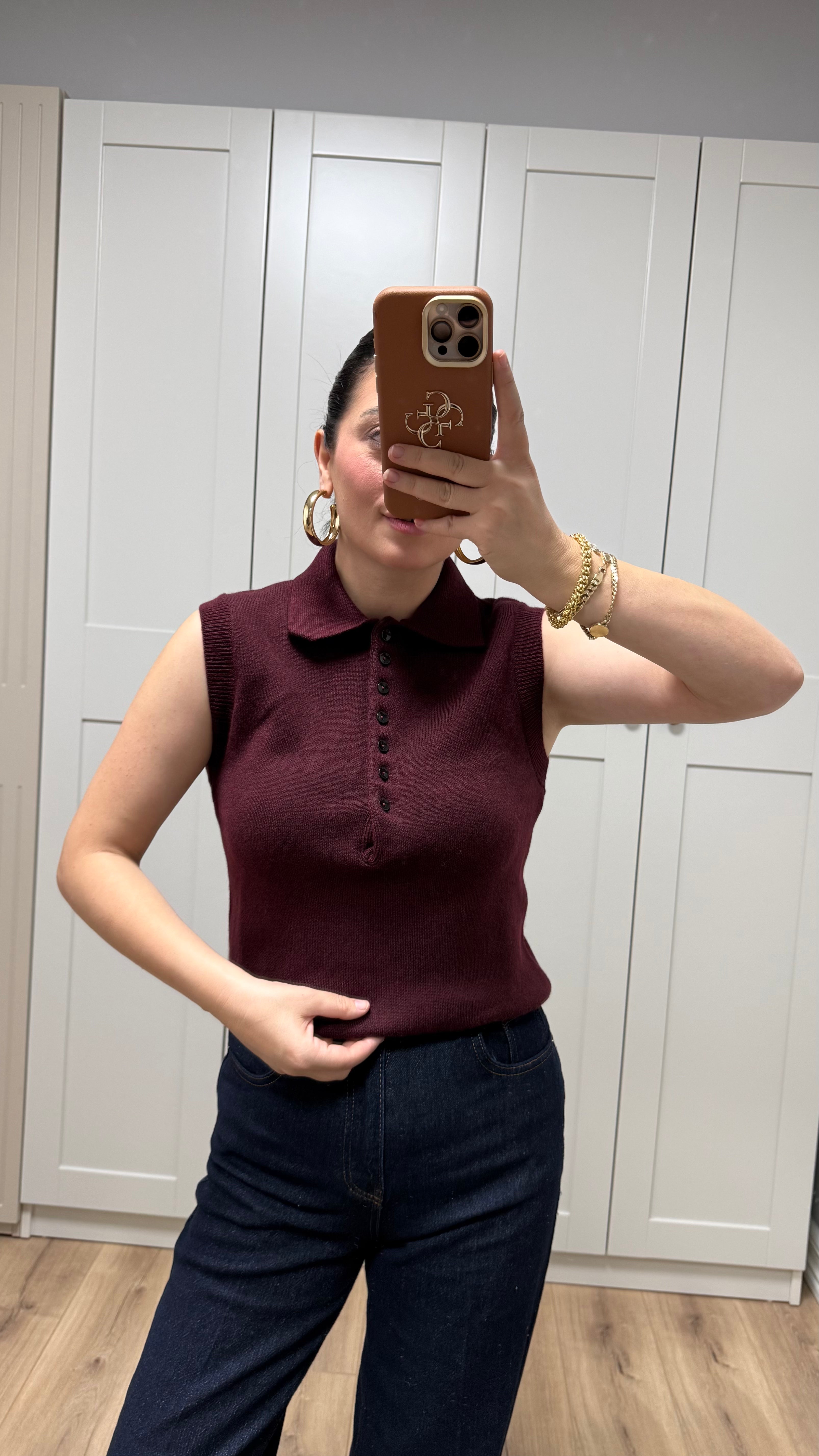 YAKALI BORDO DÜĞME DETAYLI SÜVETER