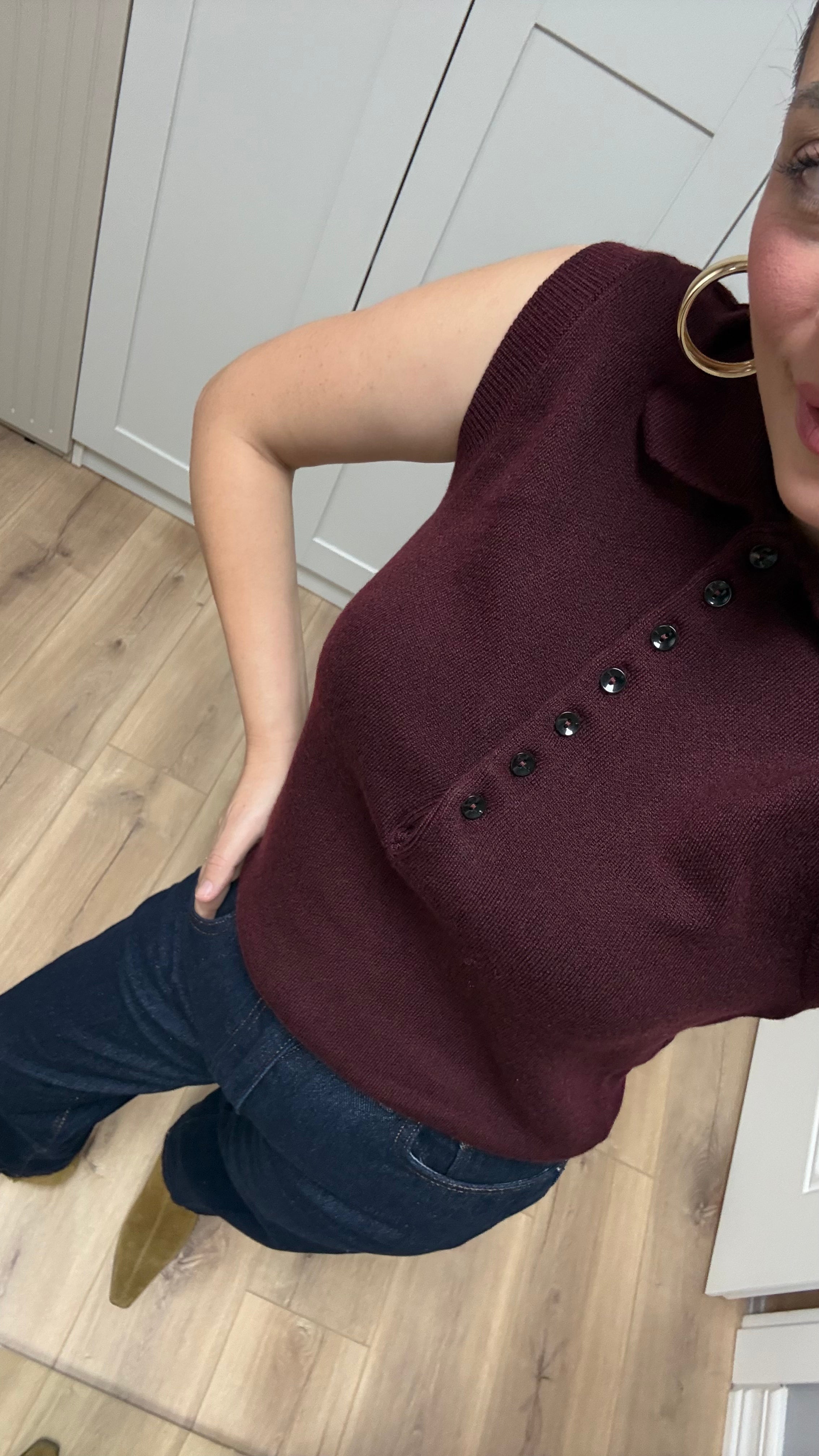 YAKALI BORDO DÜĞME DETAYLI SÜVETER