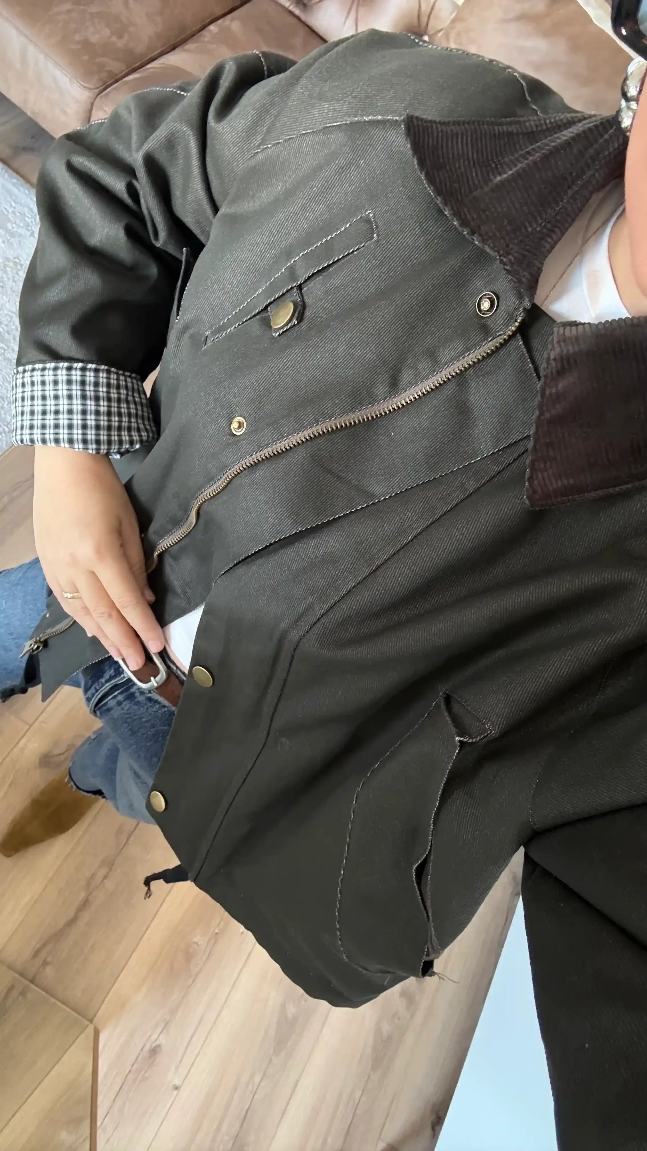 KADİFE YAKA YIKAMALI EKOSE ASTAR BOMBER-HAKİ