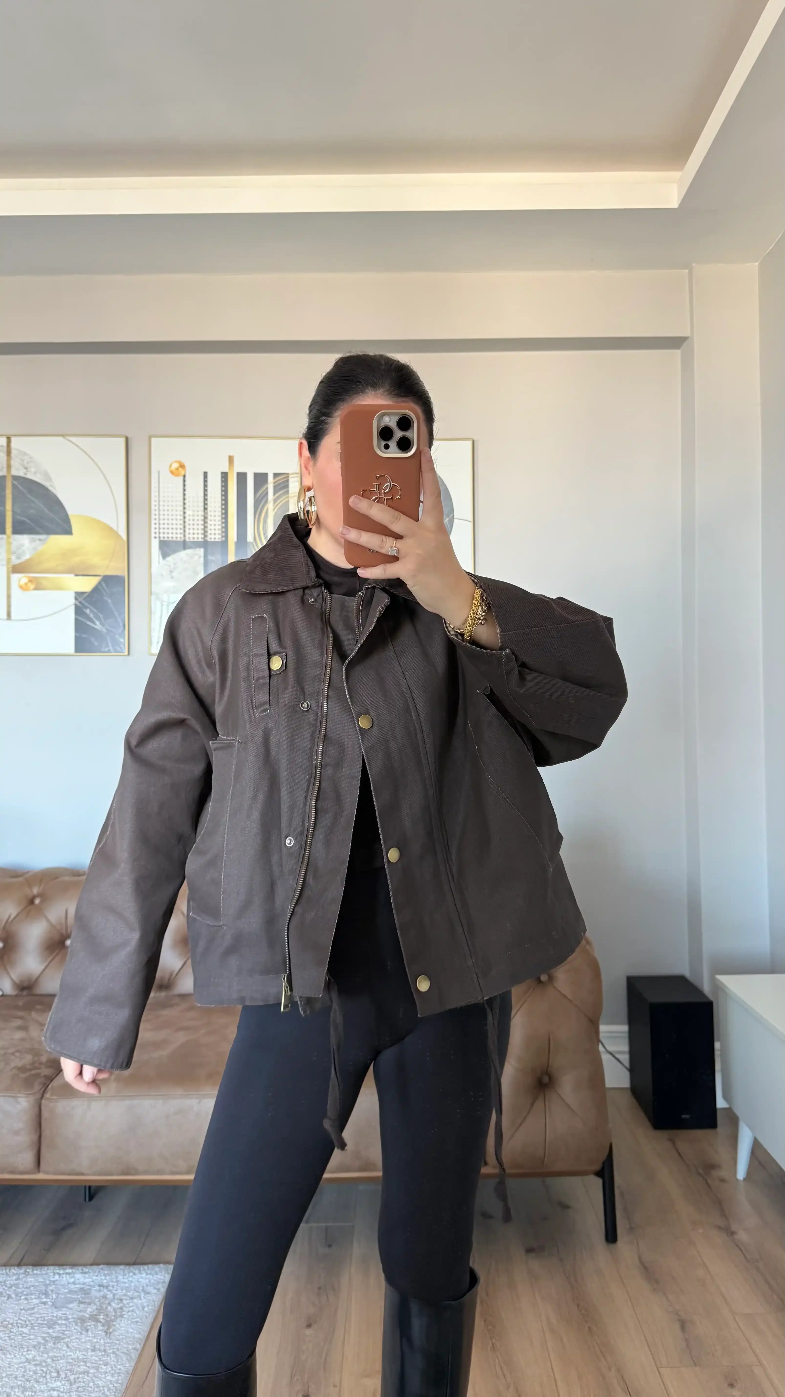 KADİFE YAKA YIKAMALI EKOSE ASTAR BOMBER-ACI KAHVE