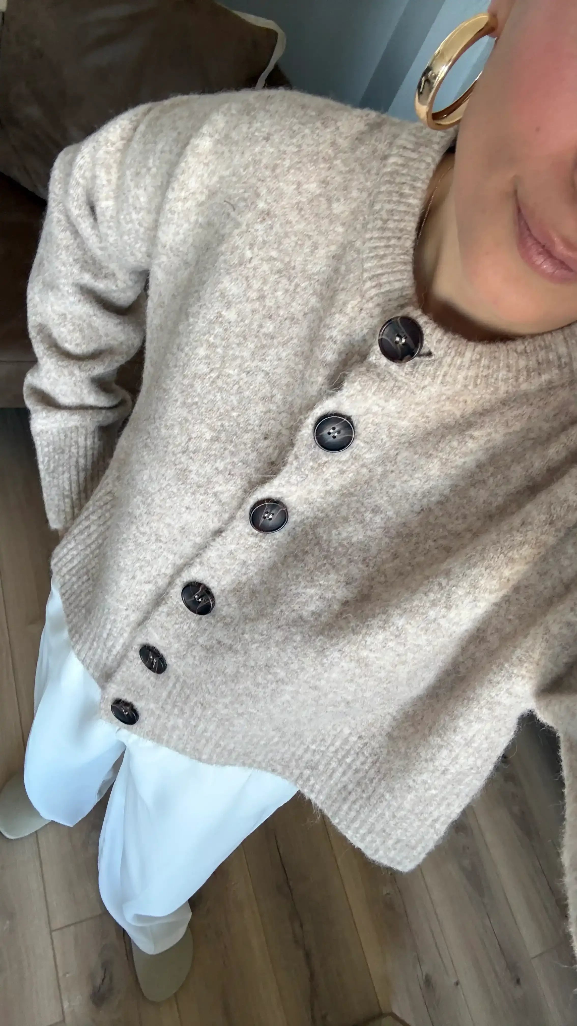 YANLARI YIRTMAÇLI YÜN KARIŞIMLI TRİKO HIRKA- VİZON