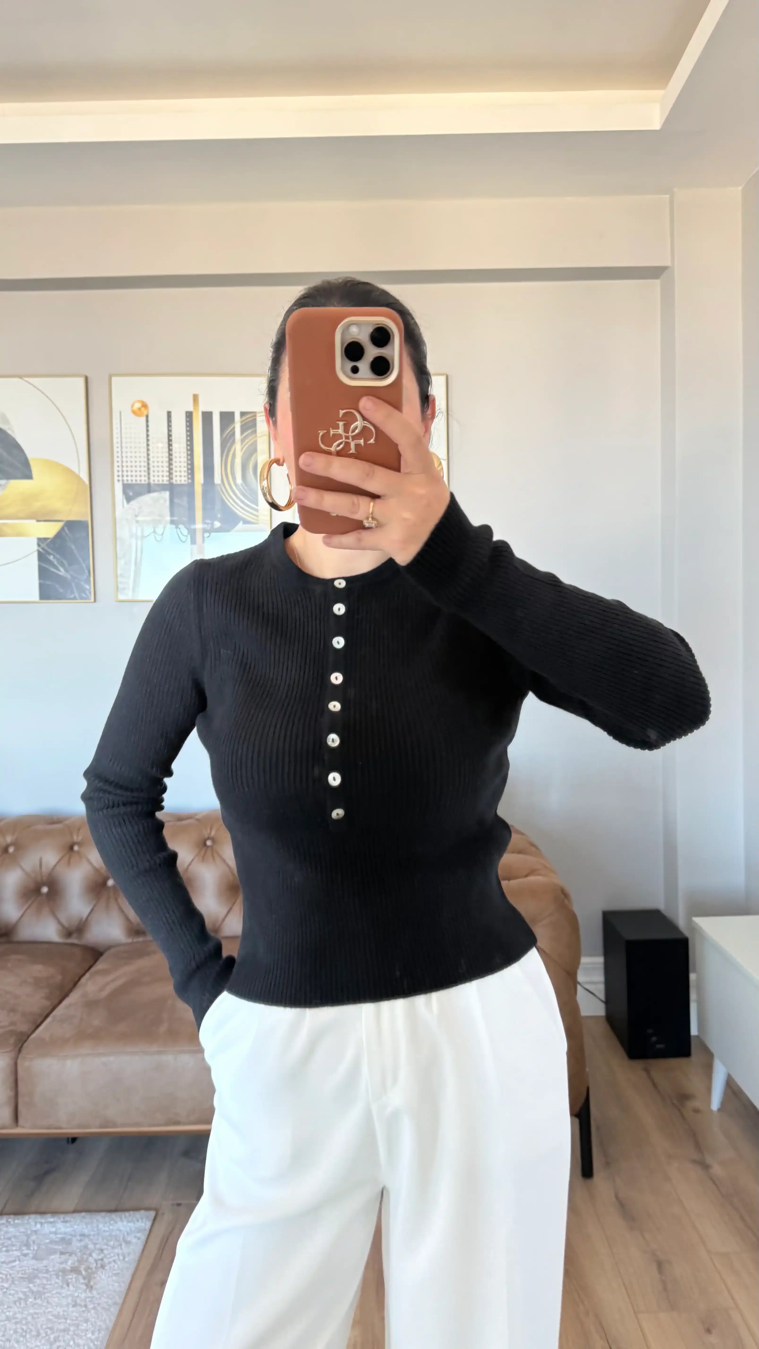 BİSİKLET YAKA DÜĞMELİ TRİKO KAZAK SİYAH