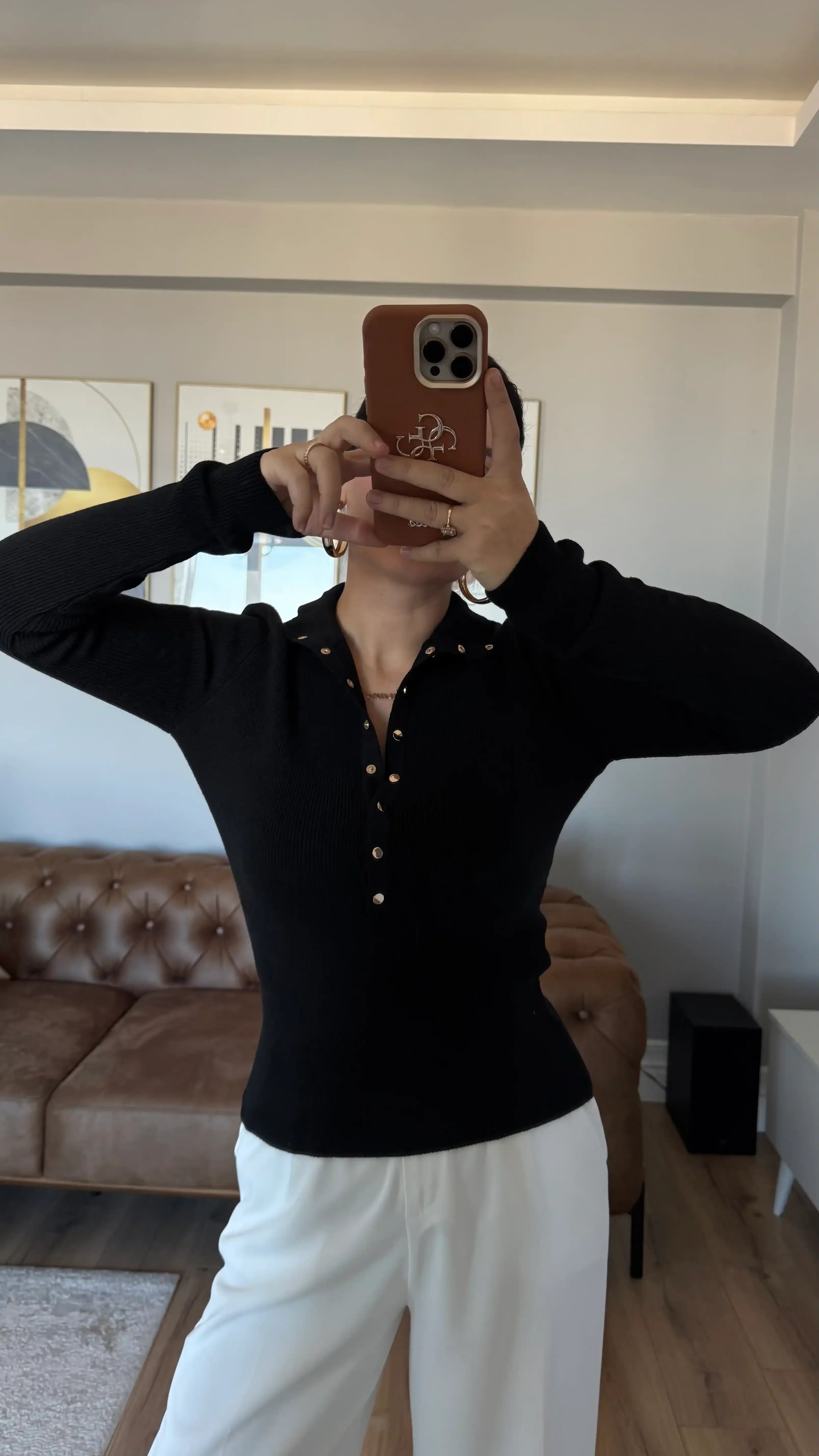 DİK YAKA ÇITÇITLI  TRİKO KAZAK - LACİVERT