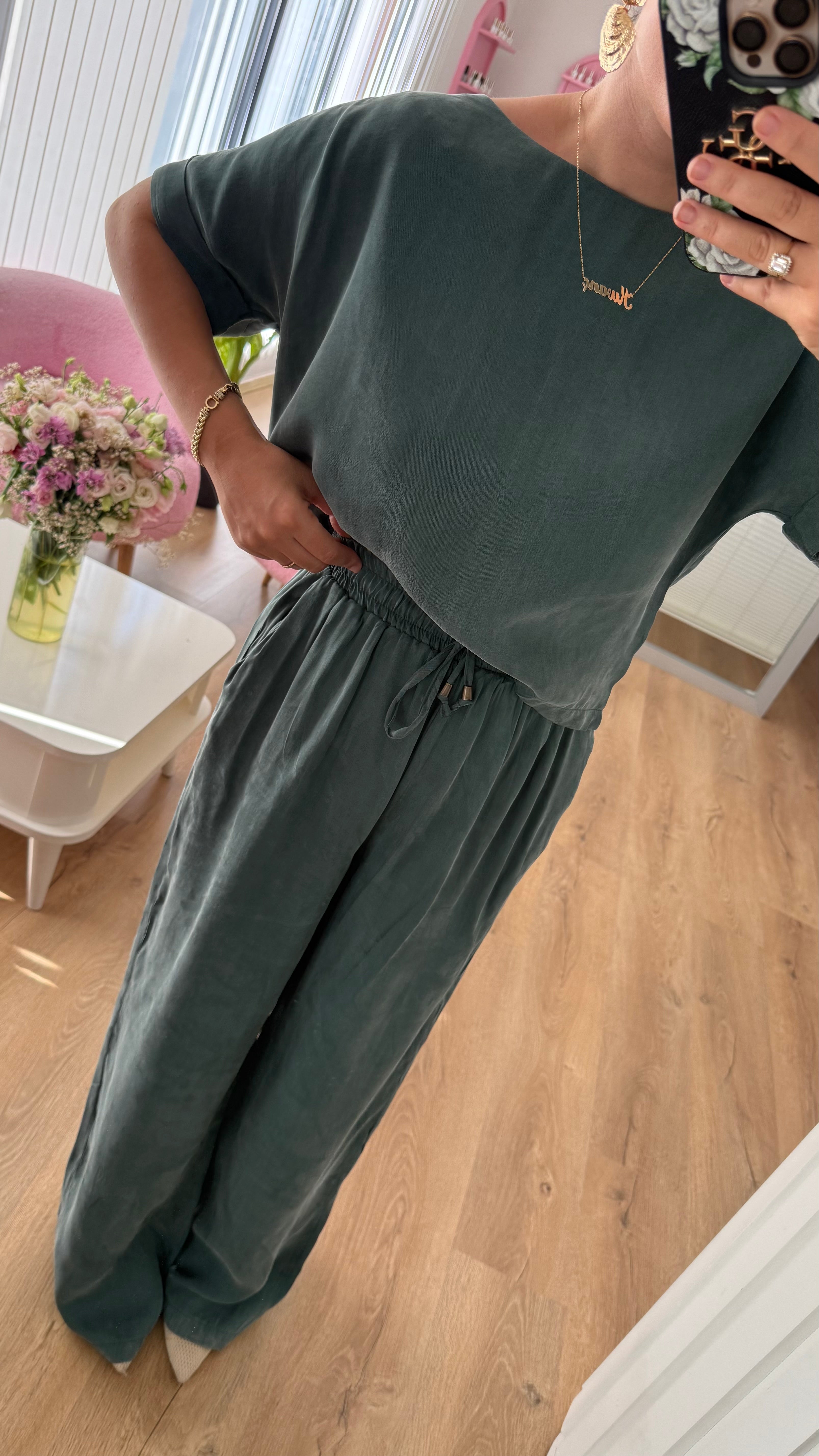 ZÜMRÜT  BLUZ PANTOLON DOKULU TAKIM