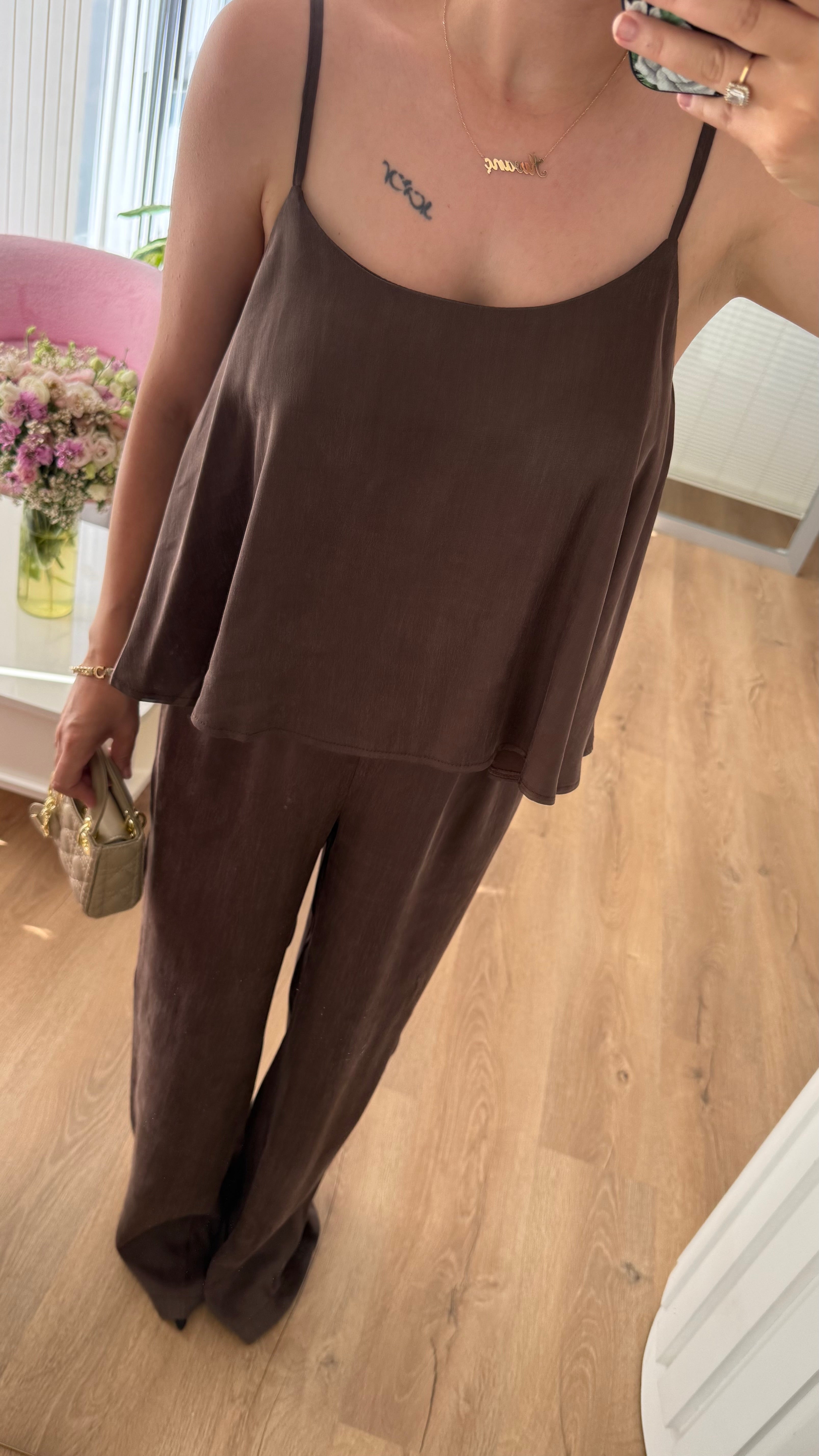 KAHVE ASKILI BLUZ PANTOLON TAKIM